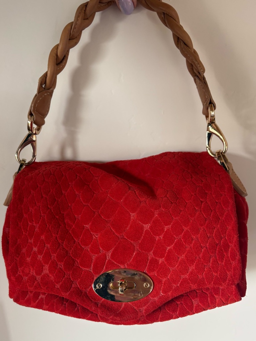 Aphros -Capris Suede Python Print Purse w/ Silk Printed Interior